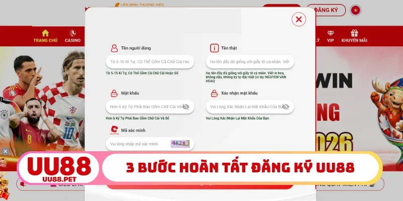 3 bước hoàn tất đăng ký UU88